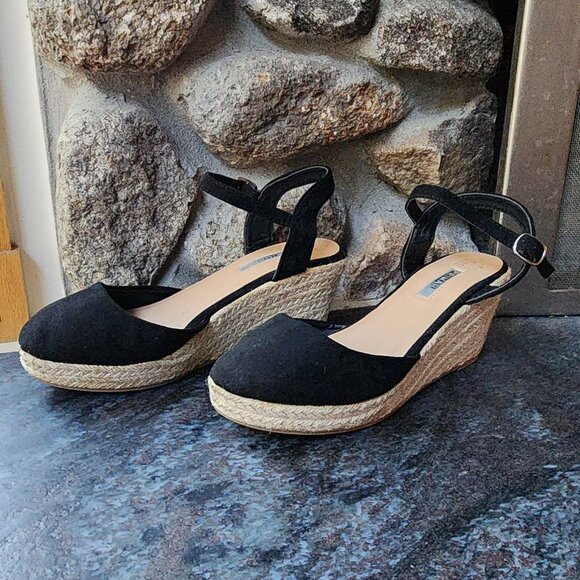 Primark Black Textile Strappy Wedges Size 7 - Picture 12 of 16